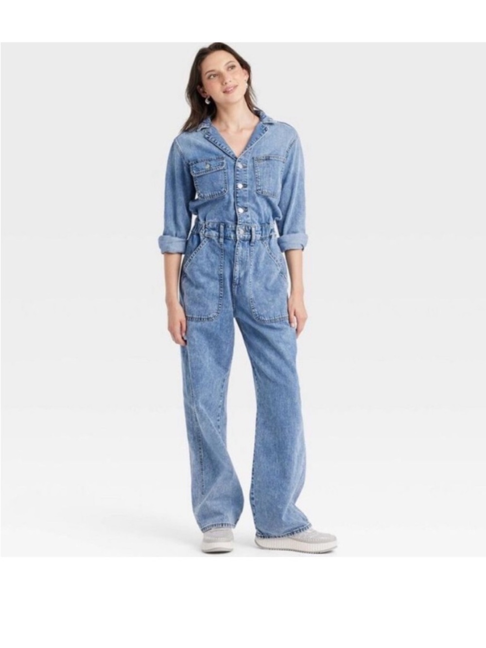 Women's Light Blue Denim Utility Jumpsuit